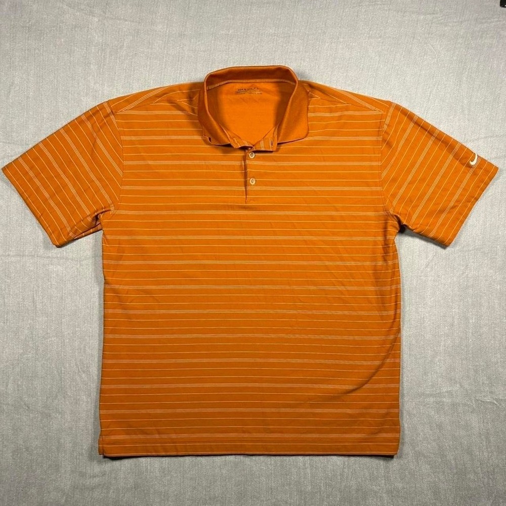 Nike Golf Fit Dry Polo Shirt Mens XL Orange White Striped Short Sleeve